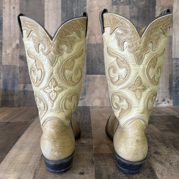 Tony Lama Vintage Bullhide Leather Inlay Cowboy Boots Mens 12 D - Picture 9 of 12